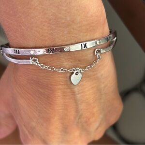 Silver Tone Roman Numeral Bracelet with Heart Charm